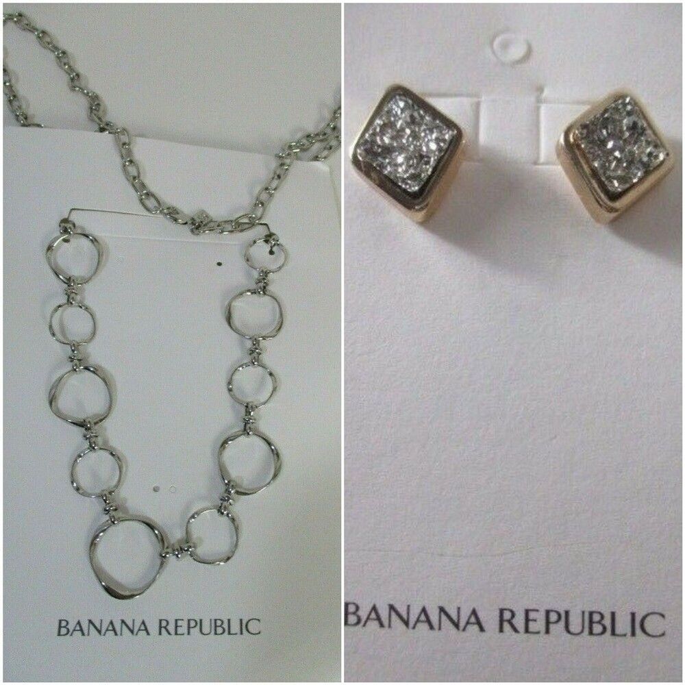 Banana Republic Women Rattan Link Necklace NWT 45 Pyrite Stud Earrings NWT 50